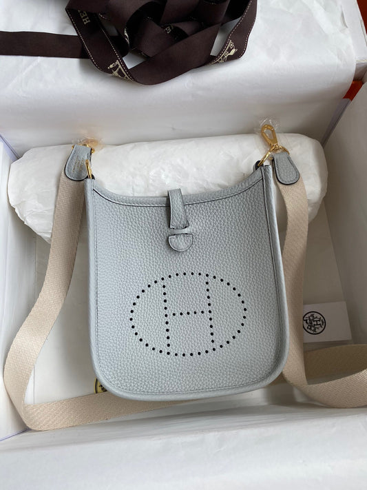 Hermes Evelyne III Mini Bag In Blue Pale Taurillon Clemence Leather