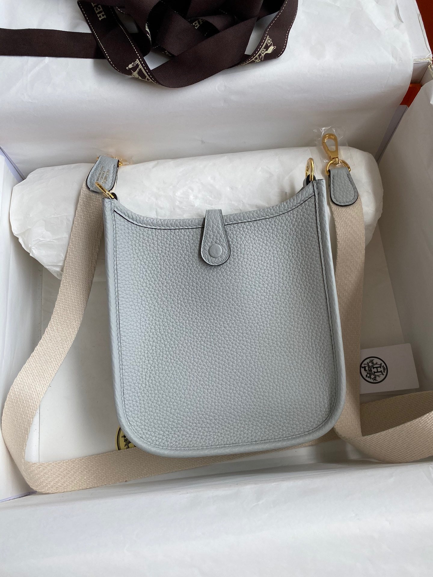 Hermes Evelyne III Mini Bag In Blue Pale Taurillon Clemence Leather