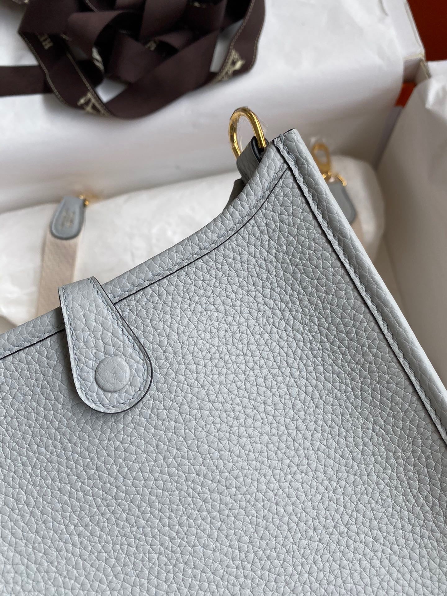 Hermes Evelyne III Mini Bag In Blue Pale Taurillon Clemence Leather