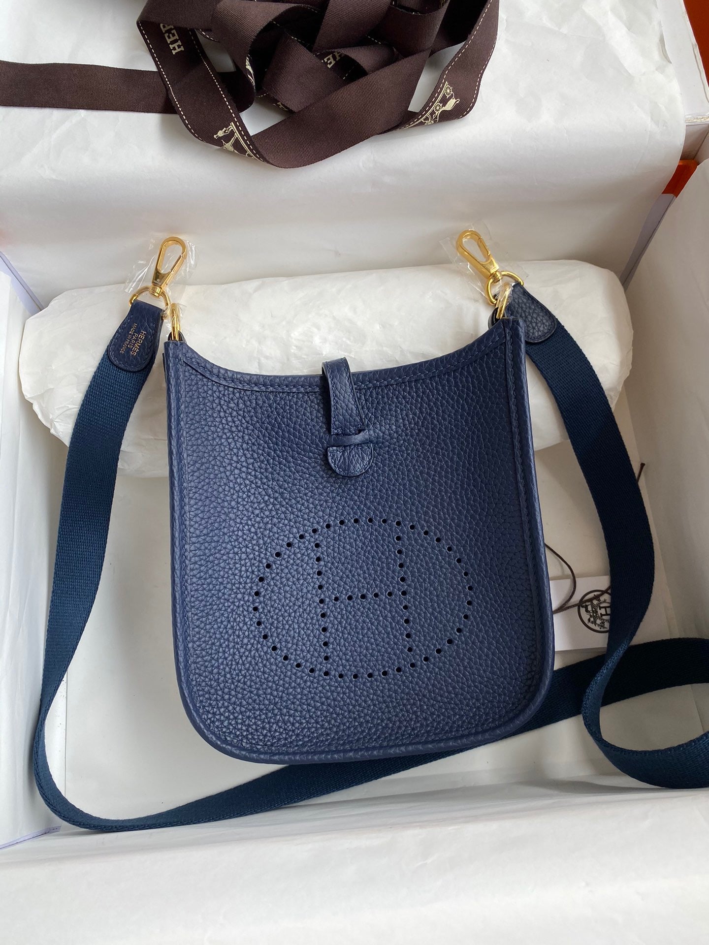 Hermes Evelyne III Mini Bag In Dark Blue Taurillon Clemence Leather