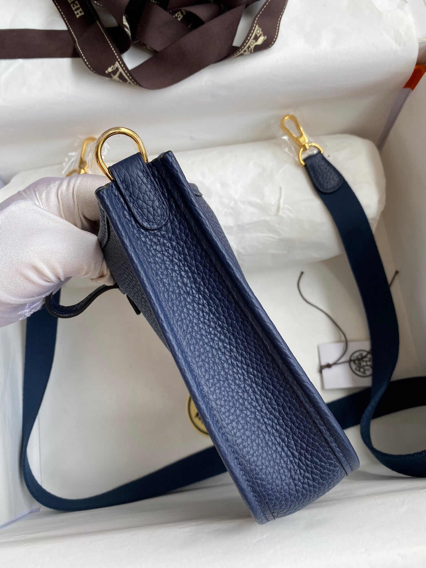 Hermes Evelyne III Mini Bag In Dark Blue Taurillon Clemence Leather