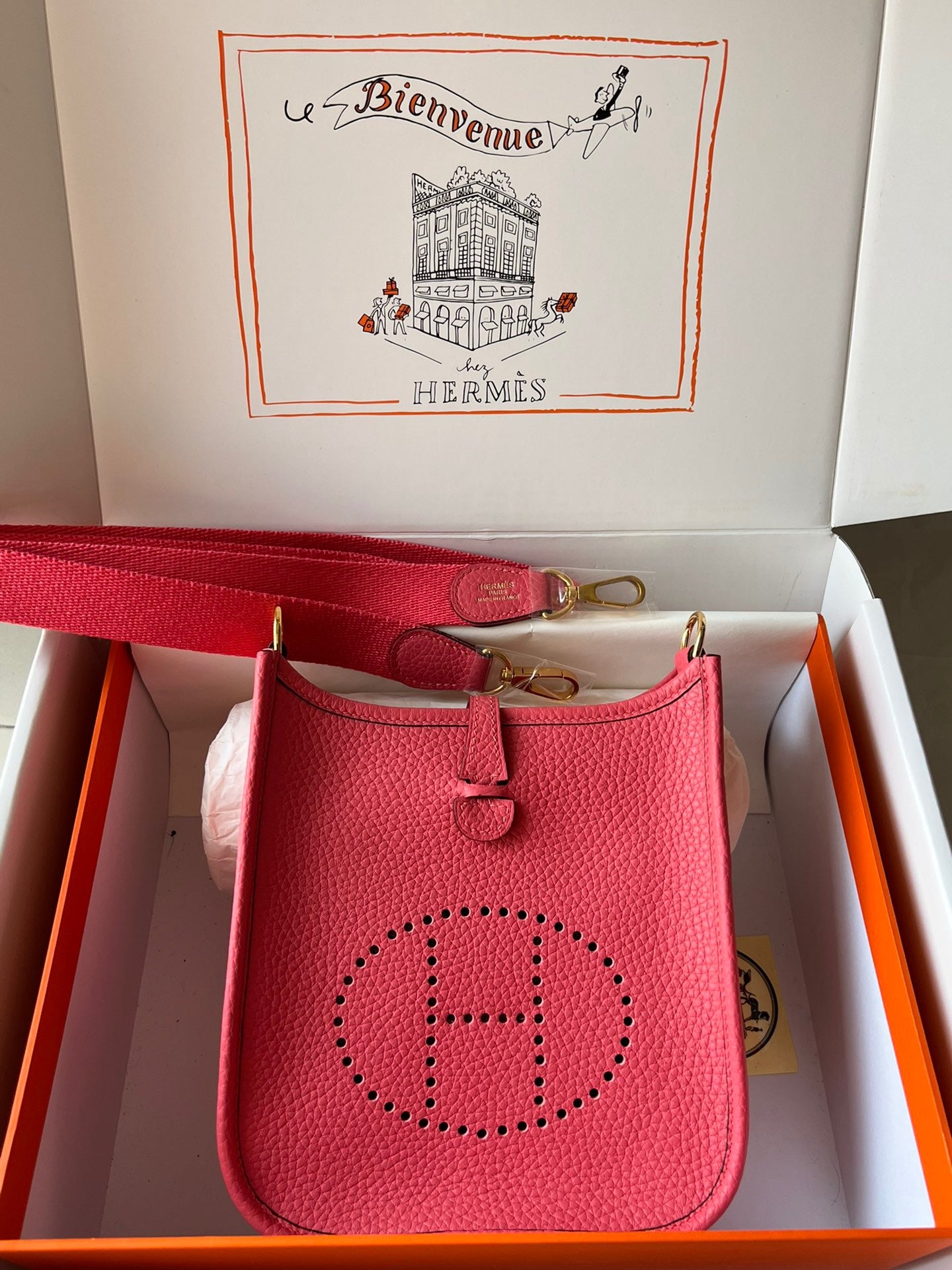 Hermes Evelyne III Mini Bag In Rose Azalee Taurillon Clemence Leather