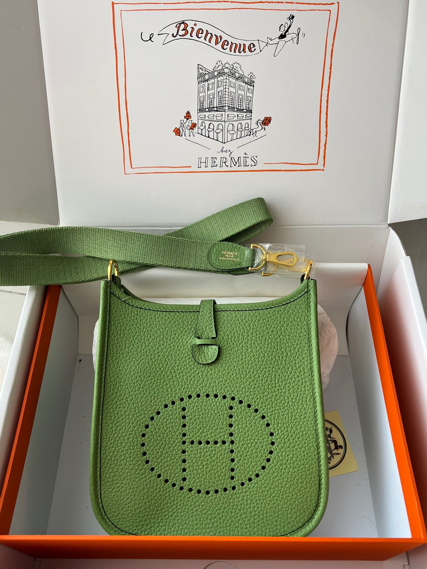 Hermes Evelyne III Mini Bag In Vert Criquet Taurillon Clemence Leather