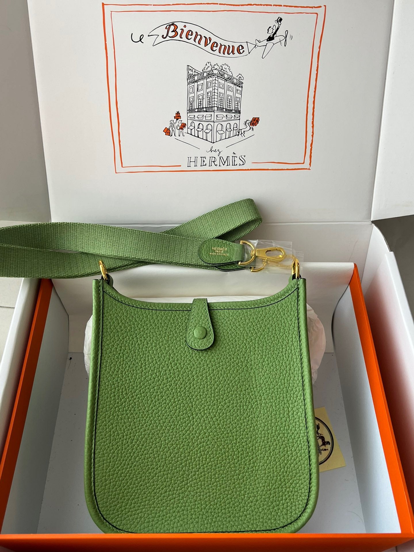 Hermes Evelyne III Mini Bag In Vert Criquet Taurillon Clemence Leather