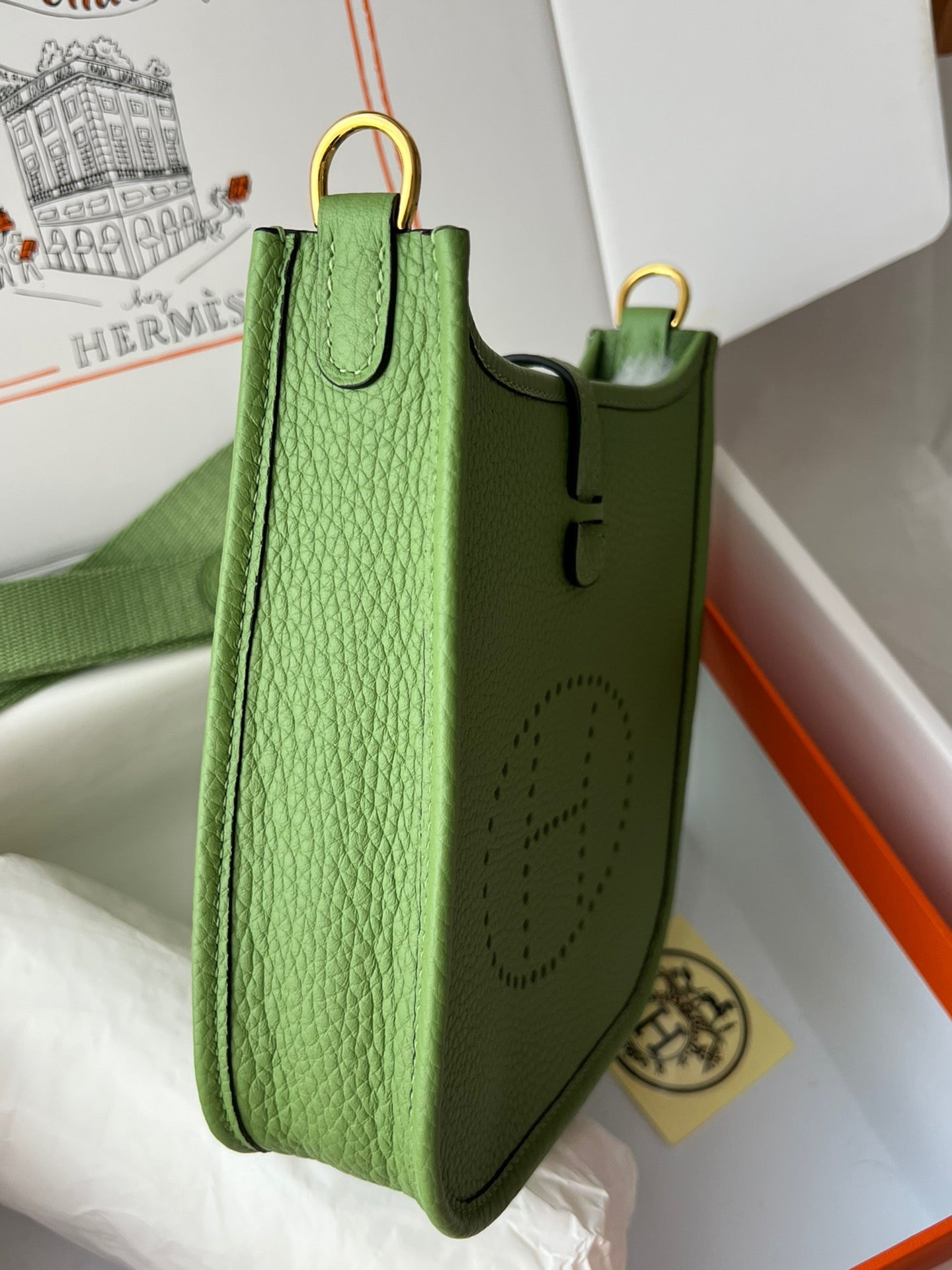 Hermes Evelyne III Mini Bag In Vert Criquet Taurillon Clemence Leather