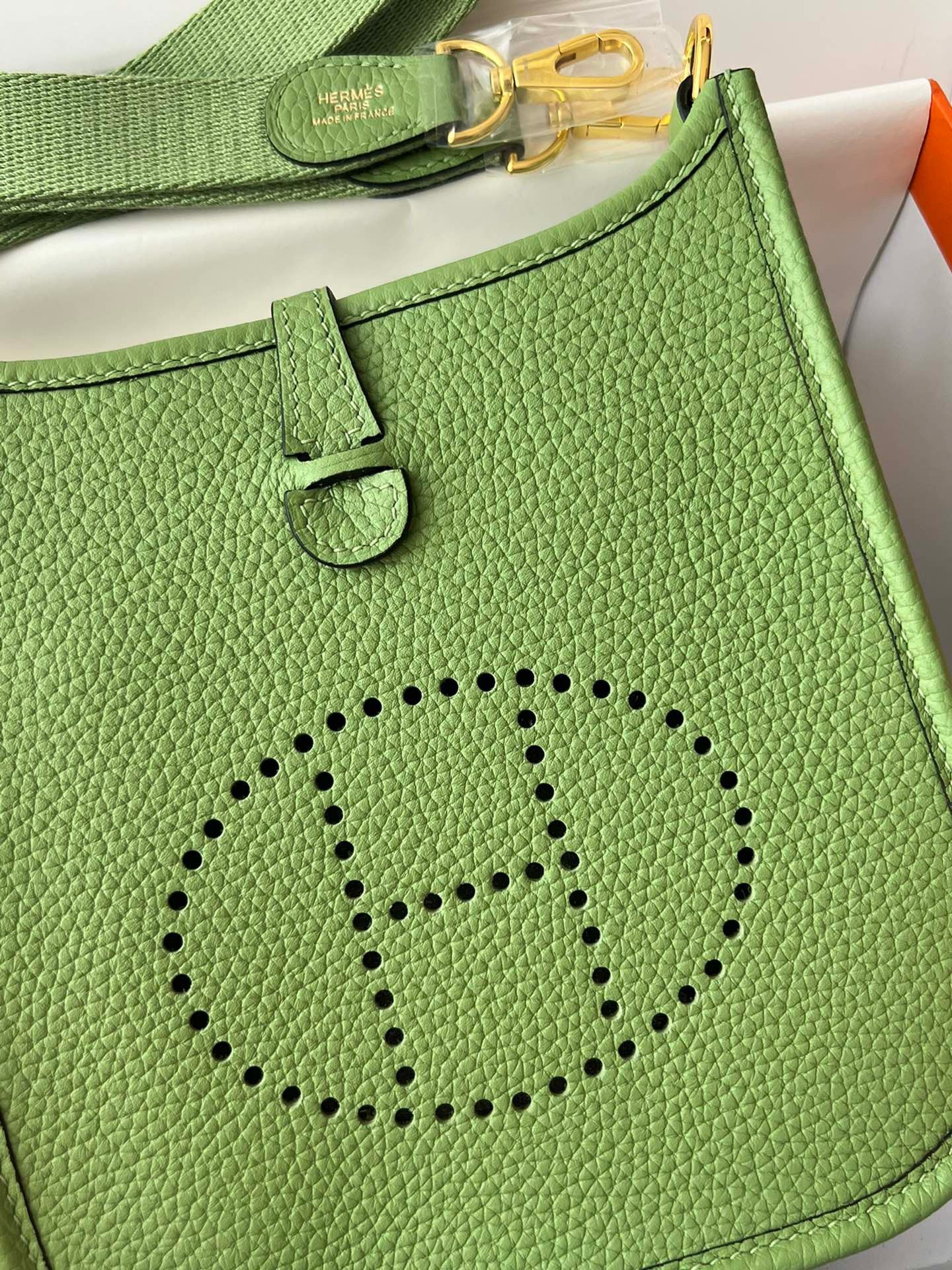 Hermes Evelyne III Mini Bag In Vert Criquet Taurillon Clemence Leather