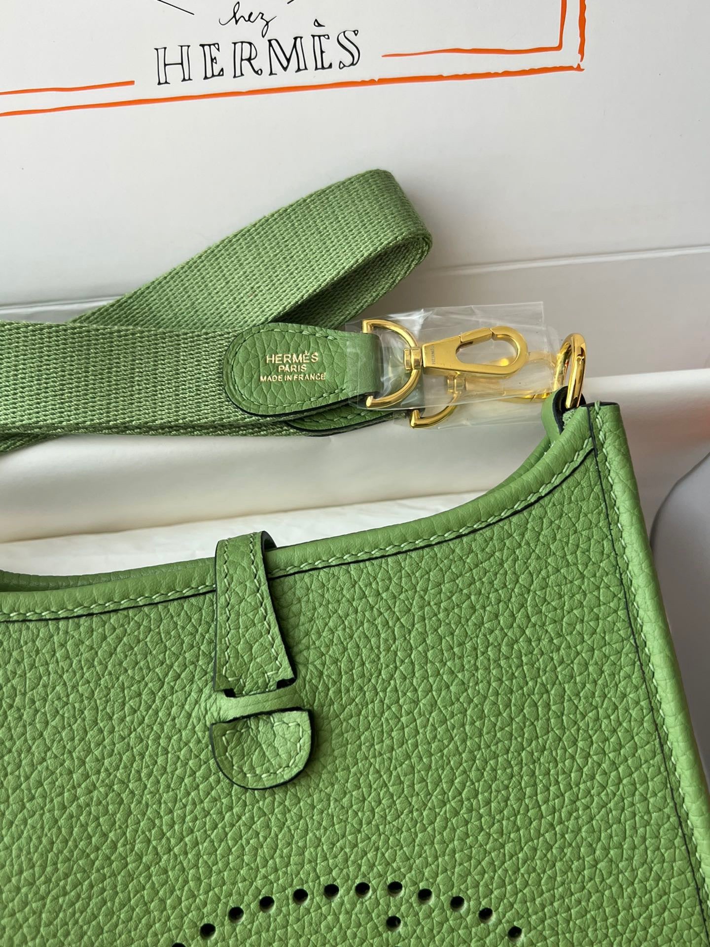 Hermes Evelyne III Mini Bag In Vert Criquet Taurillon Clemence Leather