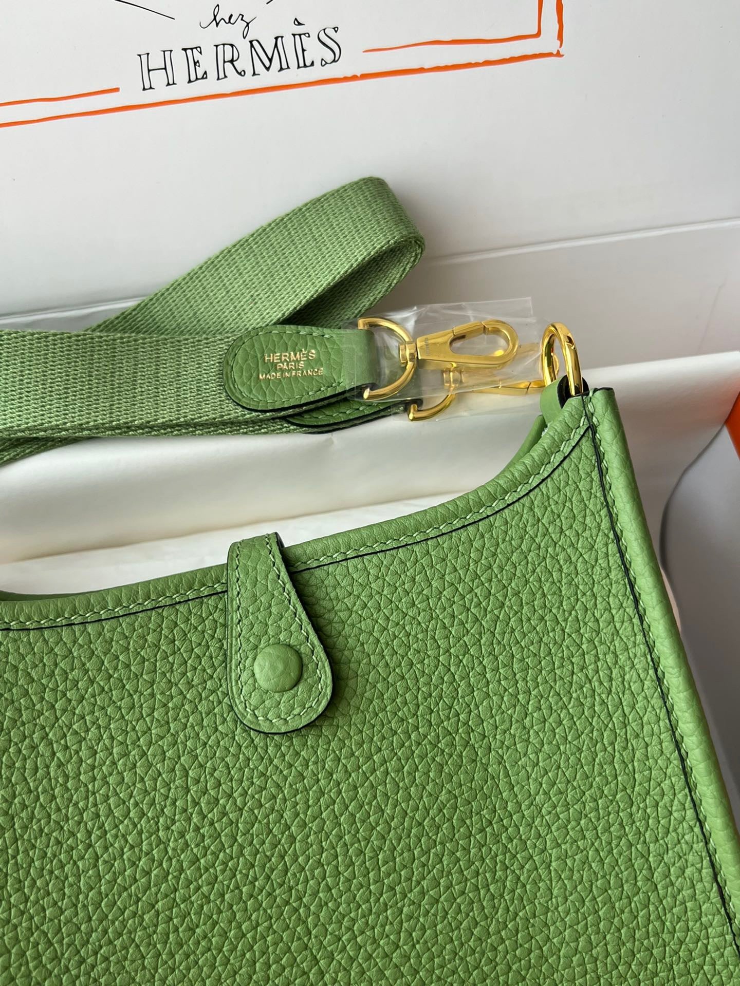 Hermes Evelyne III Mini Bag In Vert Criquet Taurillon Clemence Leather