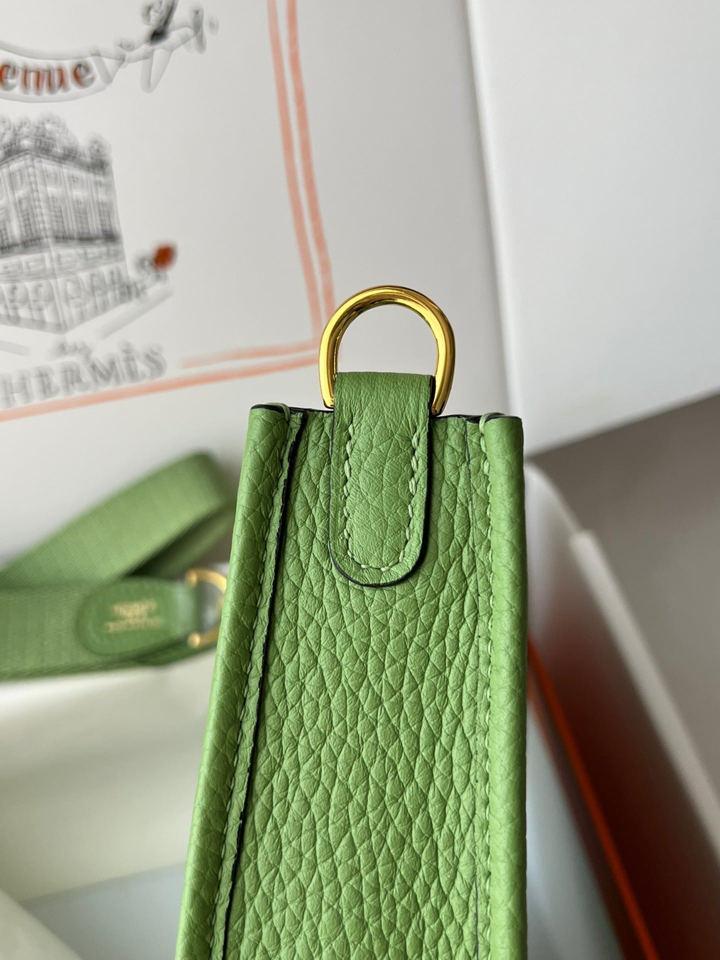 Hermes Evelyne III Mini Bag In Vert Criquet Taurillon Clemence Leather