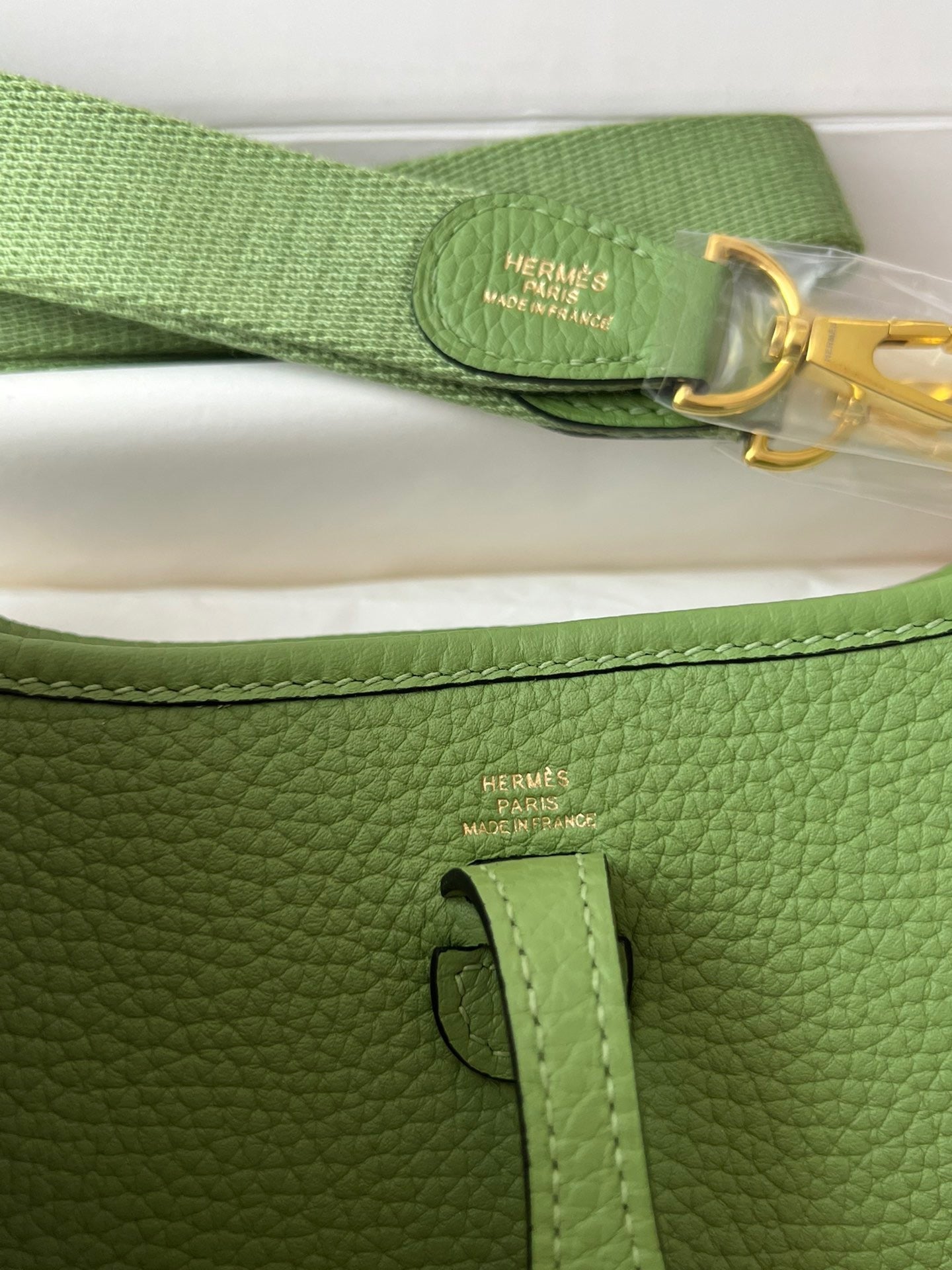 Hermes Evelyne III Mini Bag In Vert Criquet Taurillon Clemence Leather