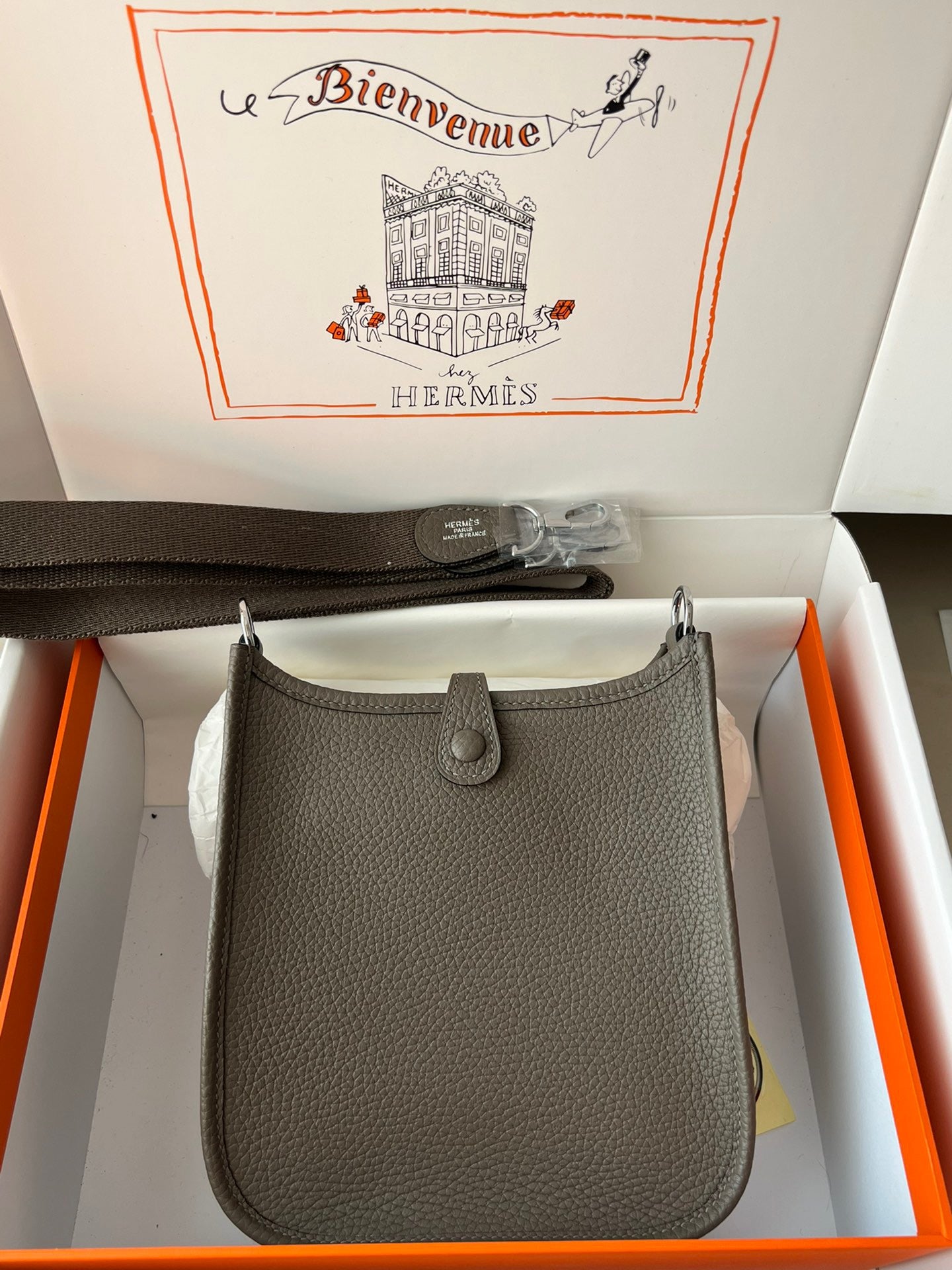 Hermes Evelyne III Mini Bag In 8F Etain Taurillon Clemence Leather