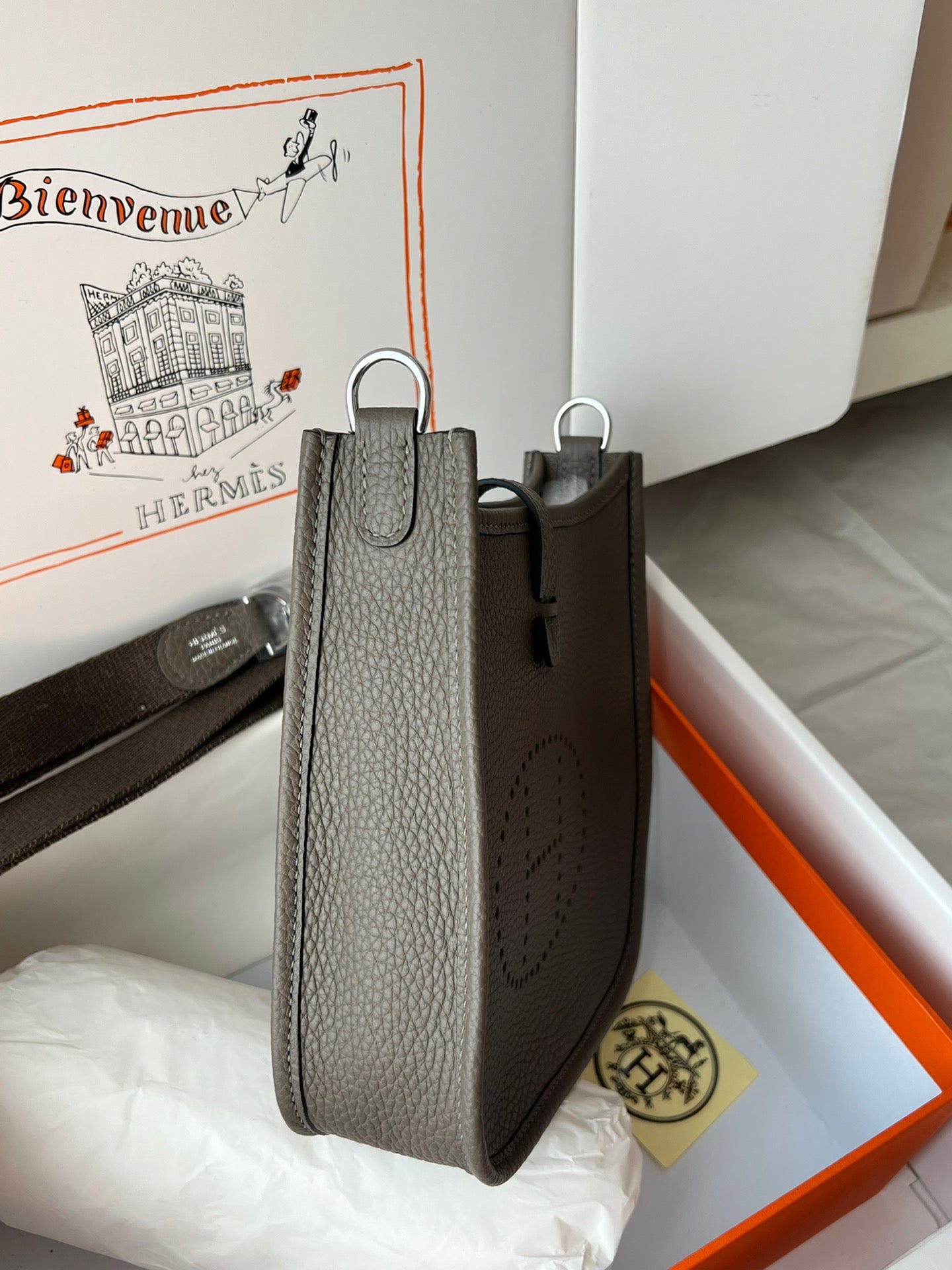 Hermes Evelyne III Mini Bag In 8F Etain Taurillon Clemence Leather