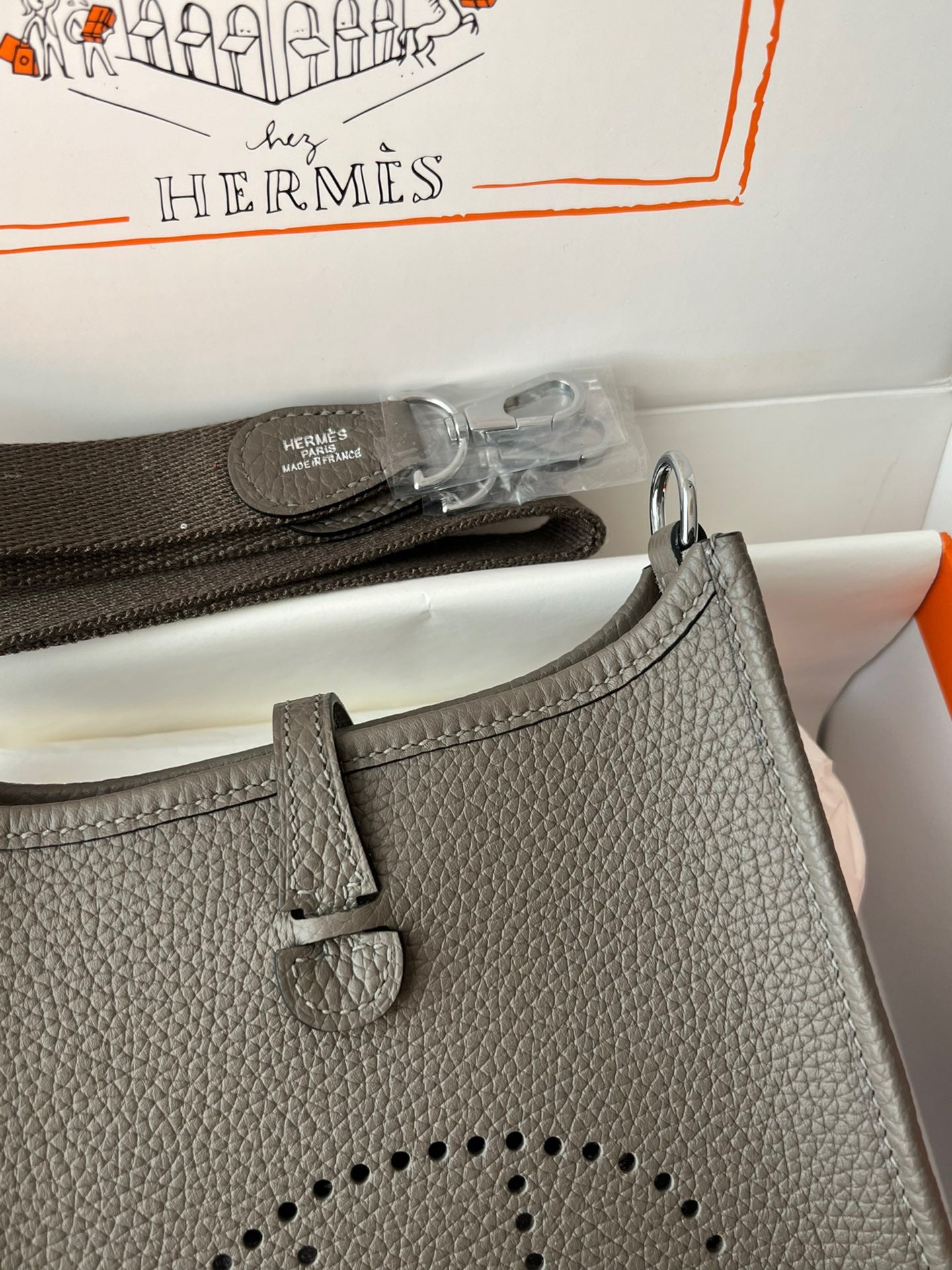 Hermes Evelyne III Mini Bag In 8F Etain Taurillon Clemence Leather