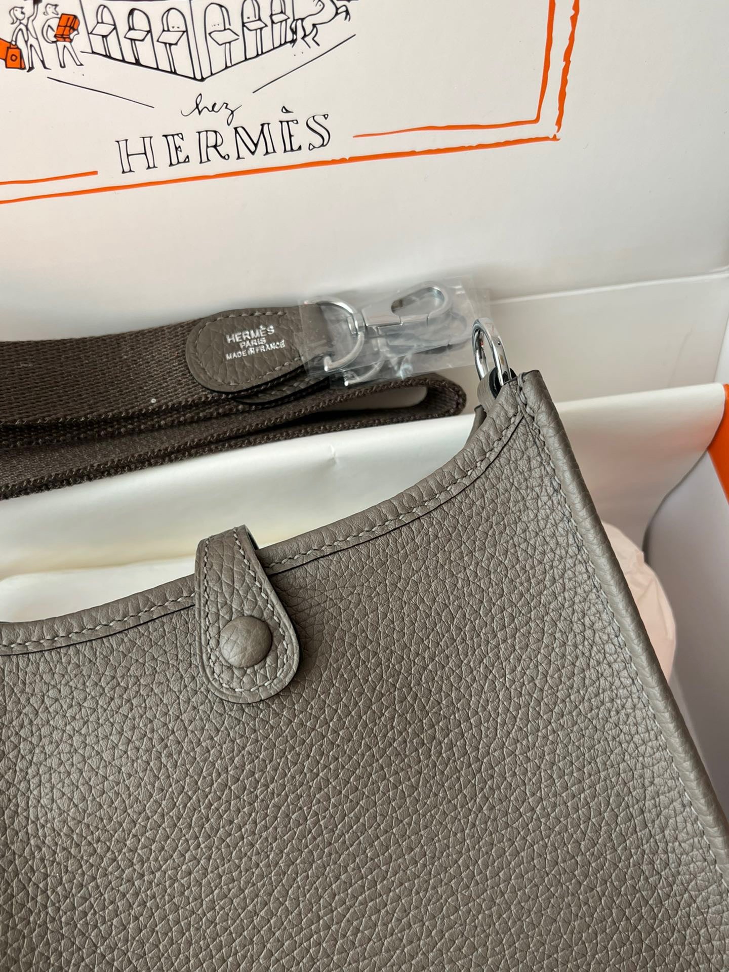 Hermes Evelyne III Mini Bag In 8F Etain Taurillon Clemence Leather