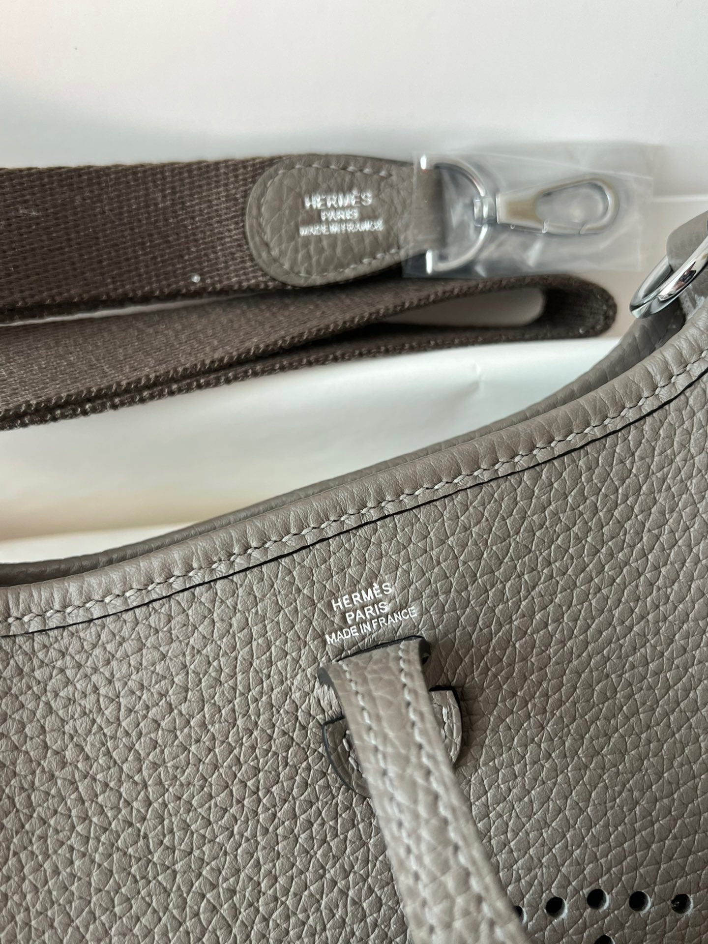 Hermes Evelyne III Mini Bag In 8F Etain Taurillon Clemence Leather