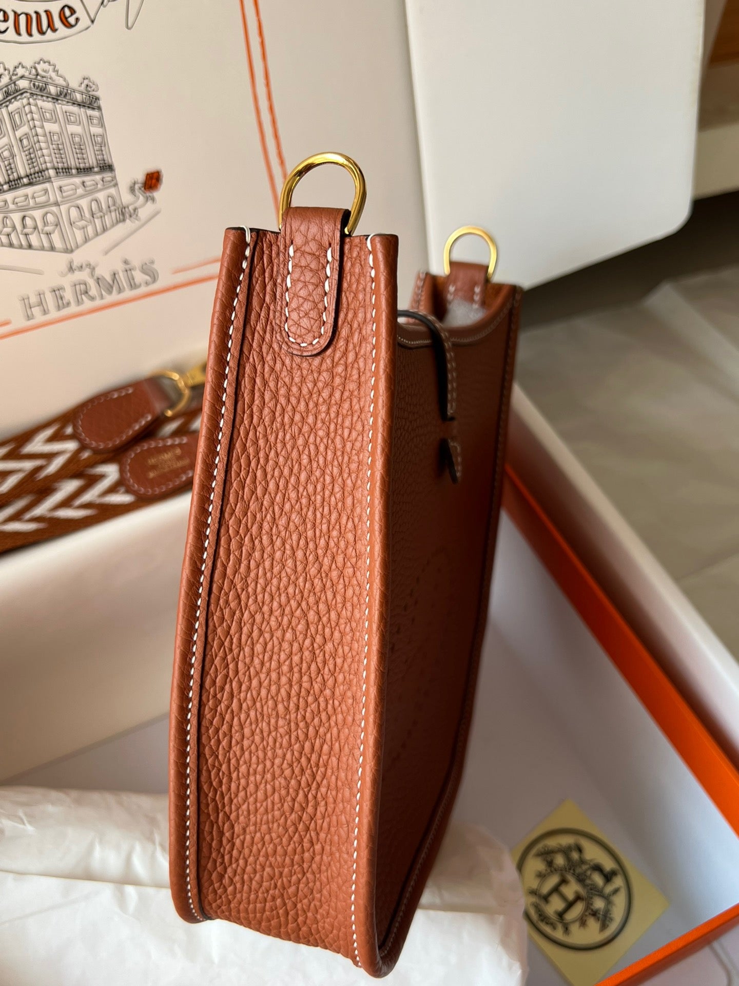 Hermes Evelyne III Mini Bag In Gold Brown Taurillon Clemence Leather