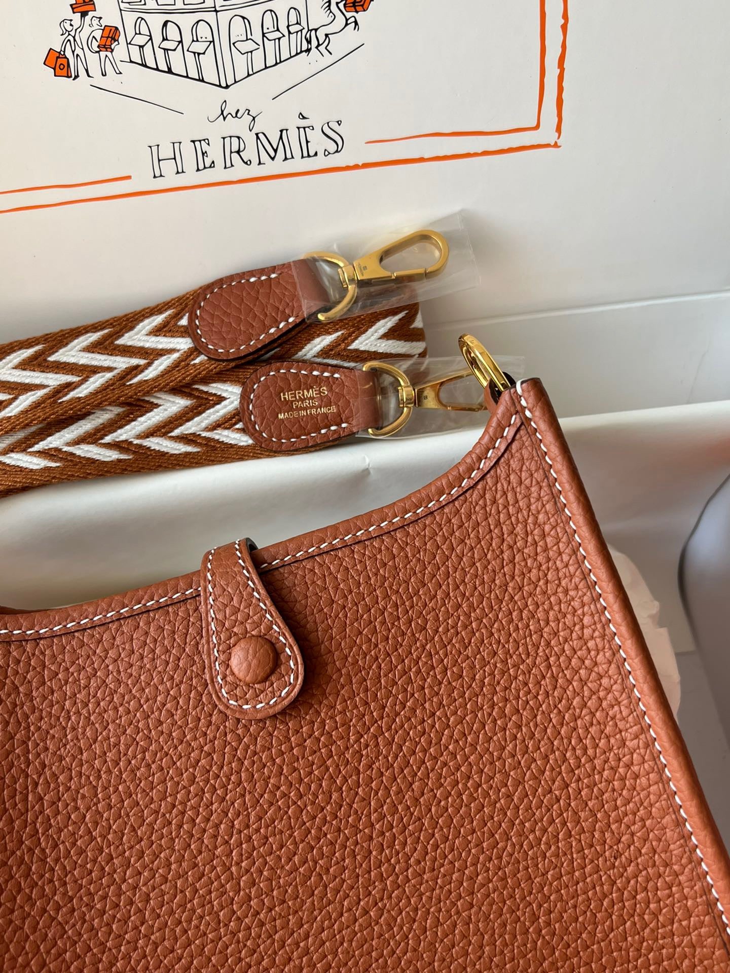 Hermes Evelyne III Mini Bag In Gold Brown Taurillon Clemence Leather