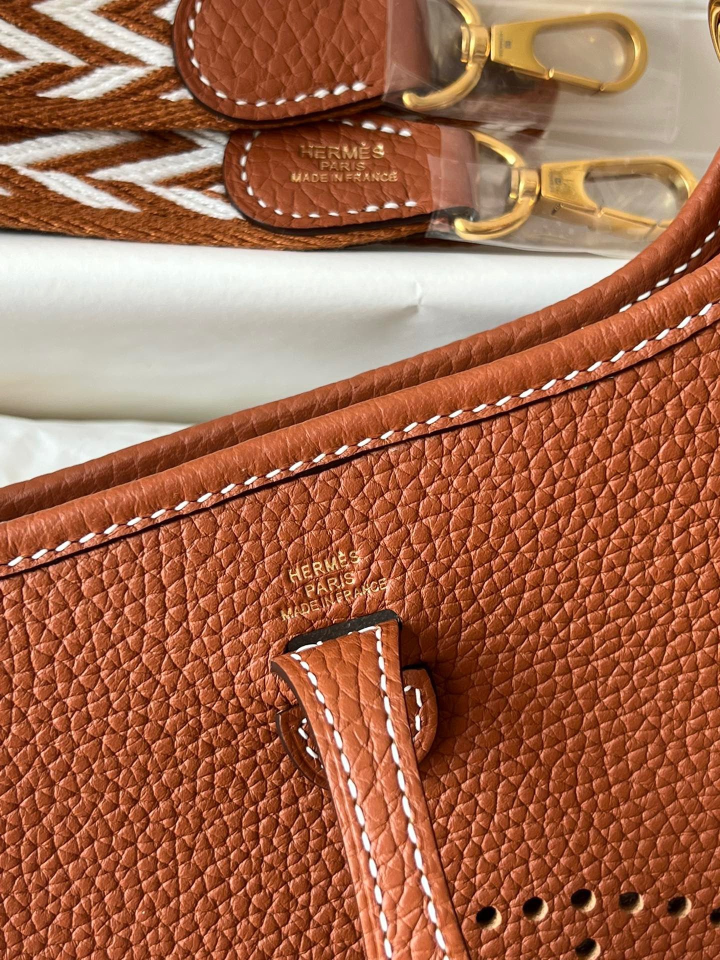 Hermes Evelyne III Mini Bag In Gold Brown Taurillon Clemence Leather