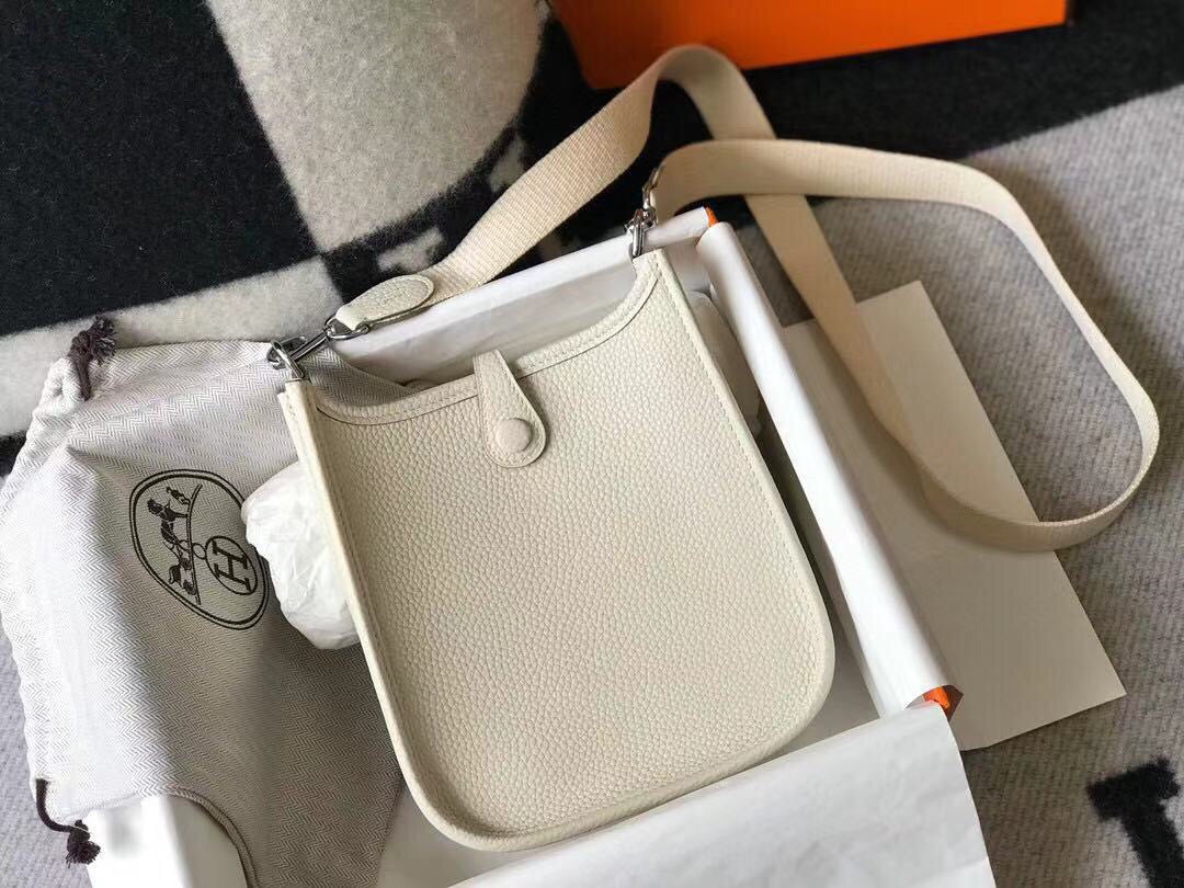 Hermes Evelyne III Mini Bag In Craie Taurillon Clemence Leather