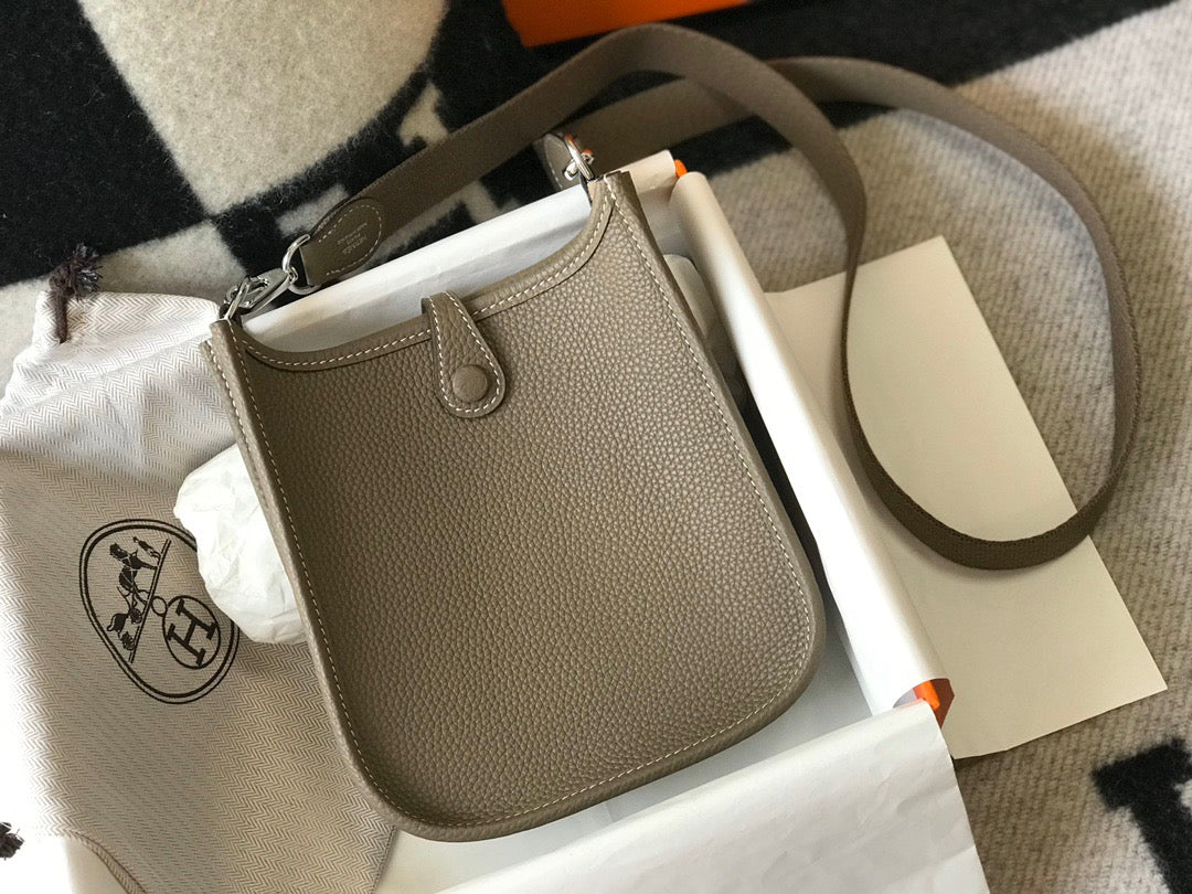 Hermes Evelyne III Mini Bag In Etoupe Grey Taurillon Clemence Leather