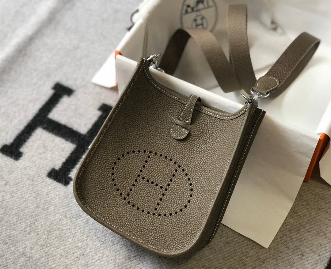 Hermes Evelyne III Mini Bag In Etoupe Grey Taurillon Clemence Leather