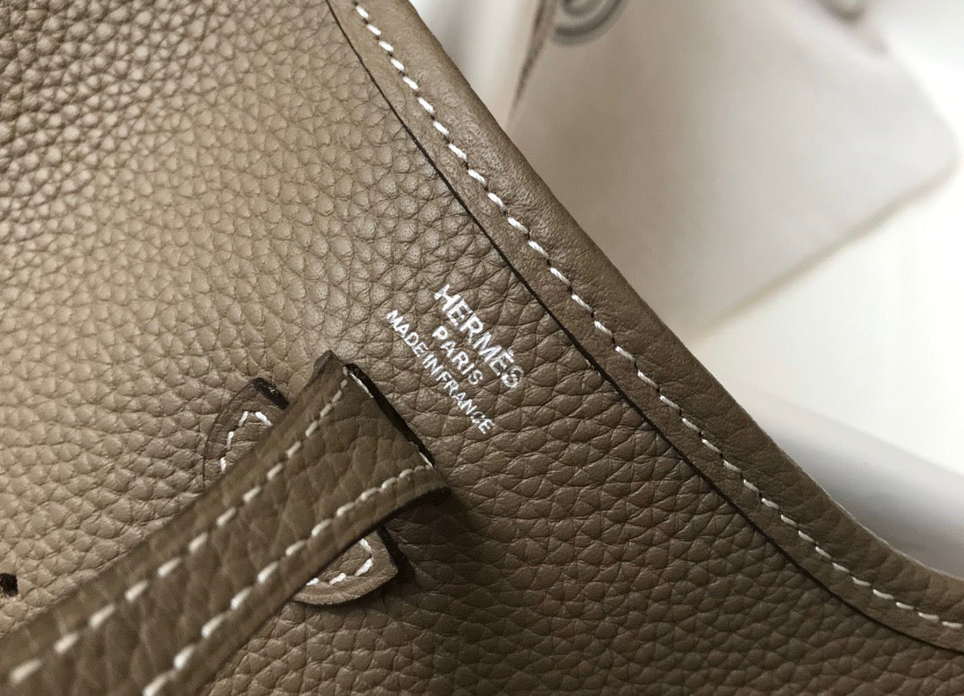 Hermes Evelyne III Mini Bag In Etoupe Grey Taurillon Clemence Leather