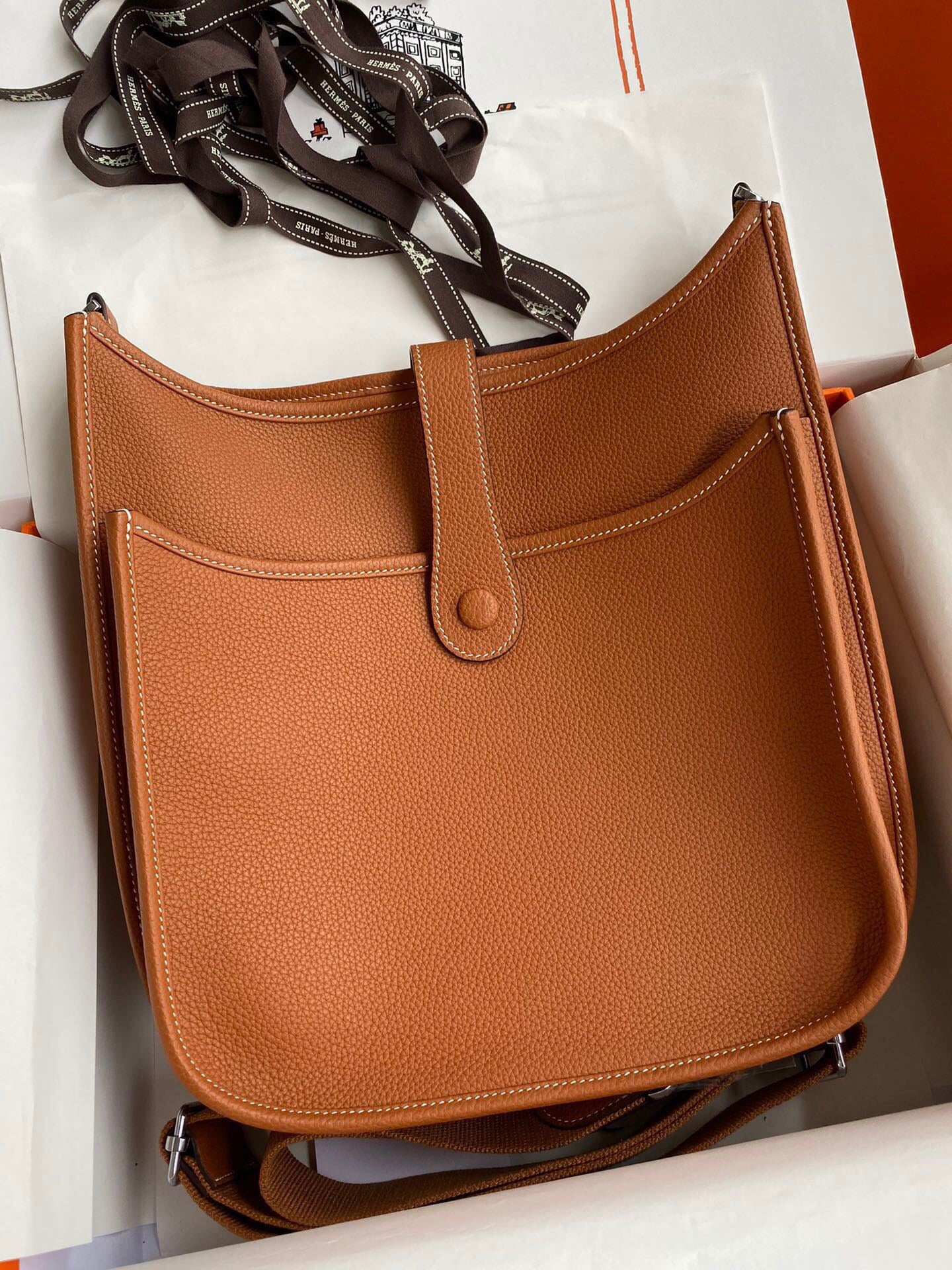 Hermes Evelyne III 29 Bag In Gold Brown Taurillon Clemence Leather