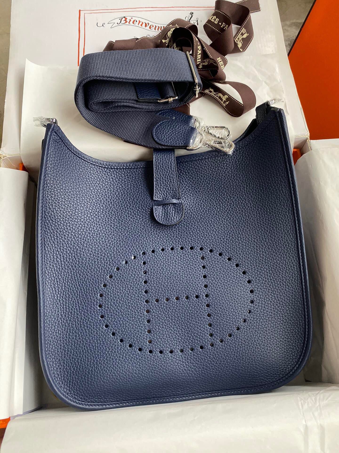 Hermes Evelyne III 29 Bag In Dark Blue Taurillon Clemence Leather