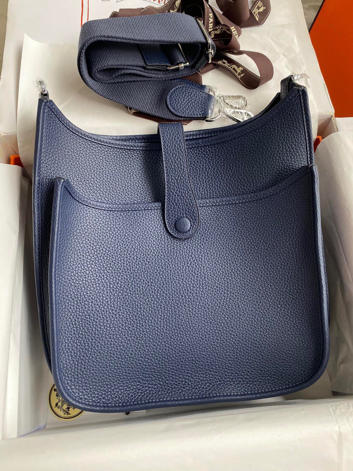 Hermes Evelyne III 29 Bag In Dark Blue Taurillon Clemence Leather