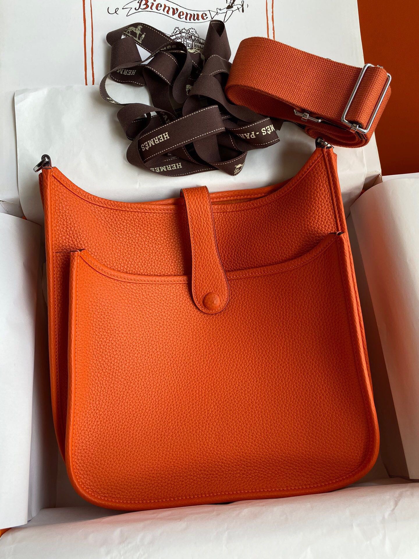 Hermes Evelyne III 29 Bag In Orange Taurillon Clemence Leather