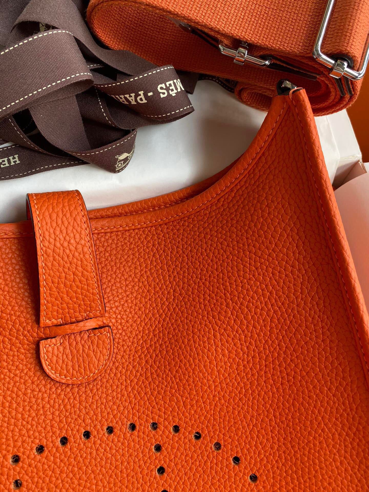 Hermes Evelyne III 29 Bag In Orange Taurillon Clemence Leather