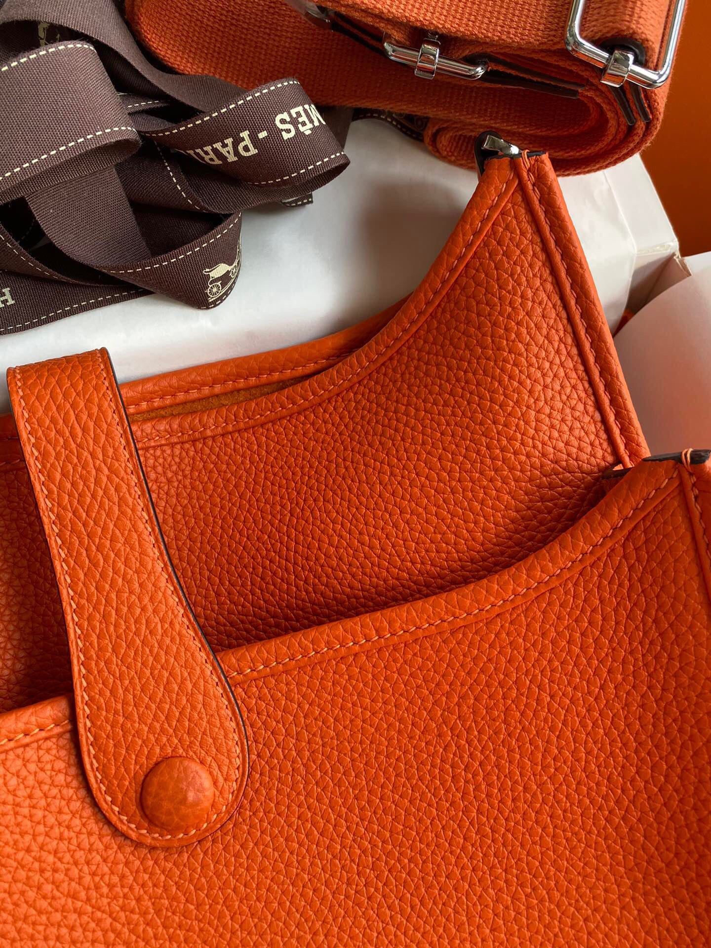 Hermes Evelyne III 29 Bag In Orange Taurillon Clemence Leather