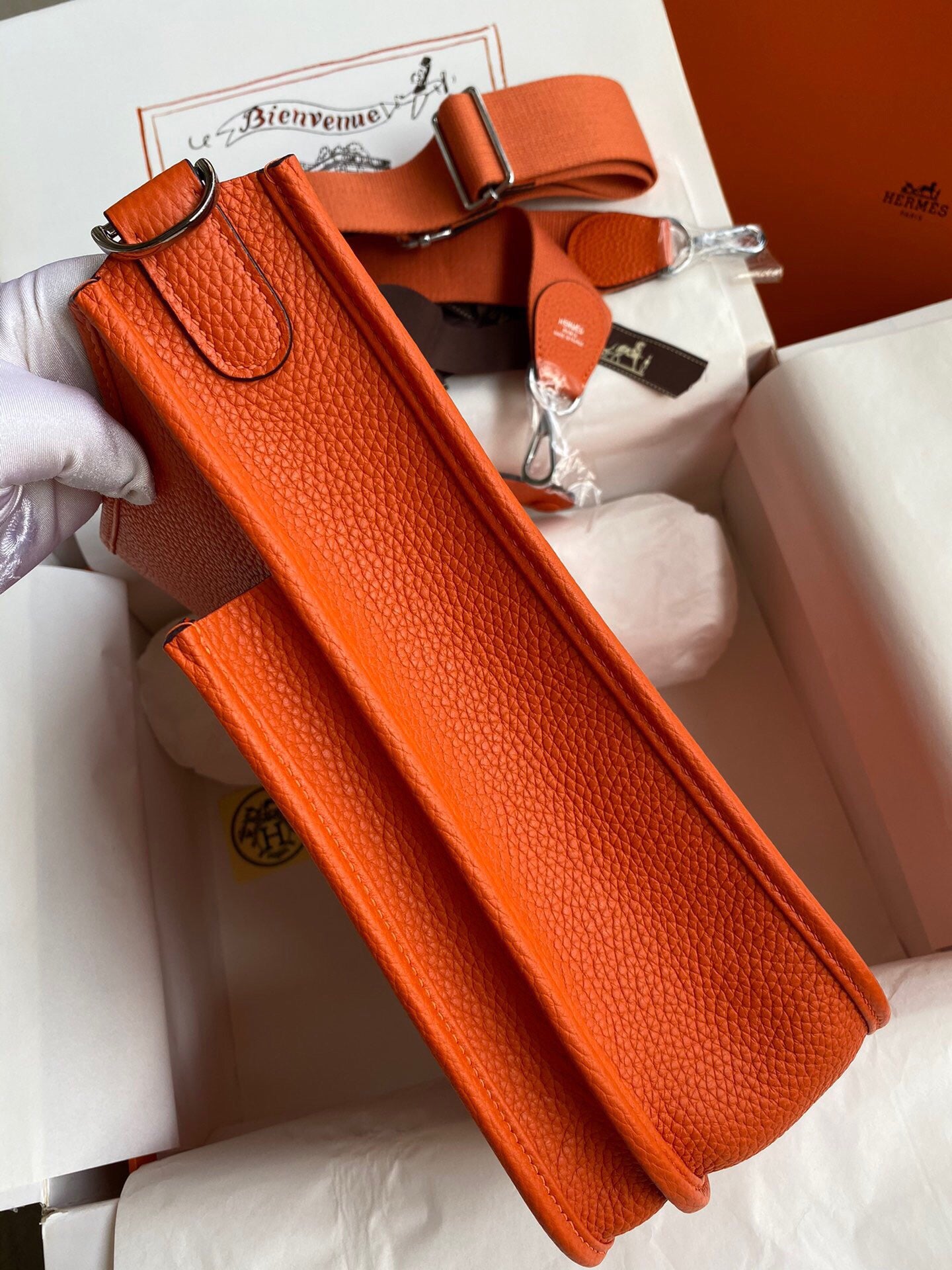 Hermes Evelyne III 29 Bag In Orange Taurillon Clemence Leather