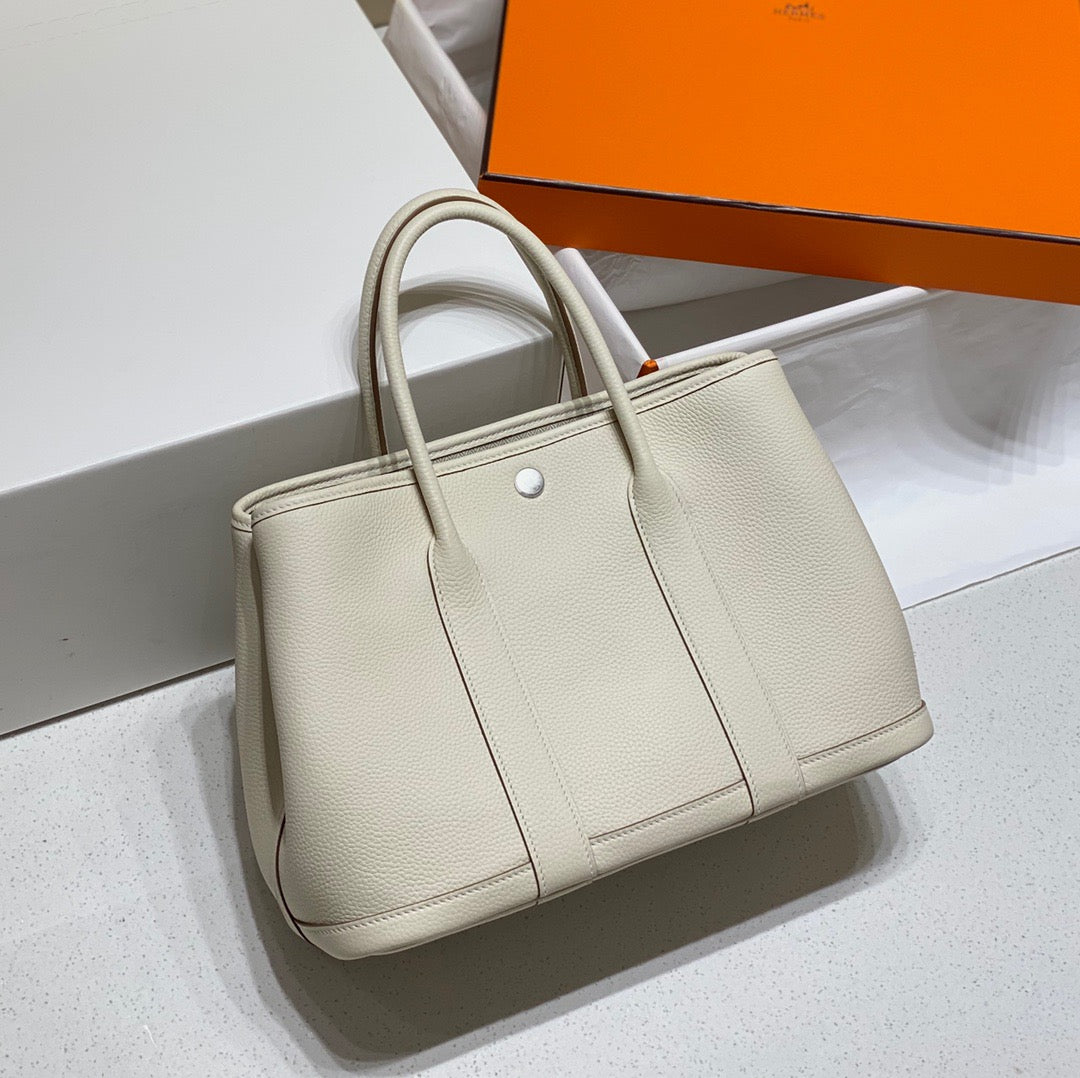 Hermes Garden Party 30 Bag In Craie Taurillon Clemence Leather