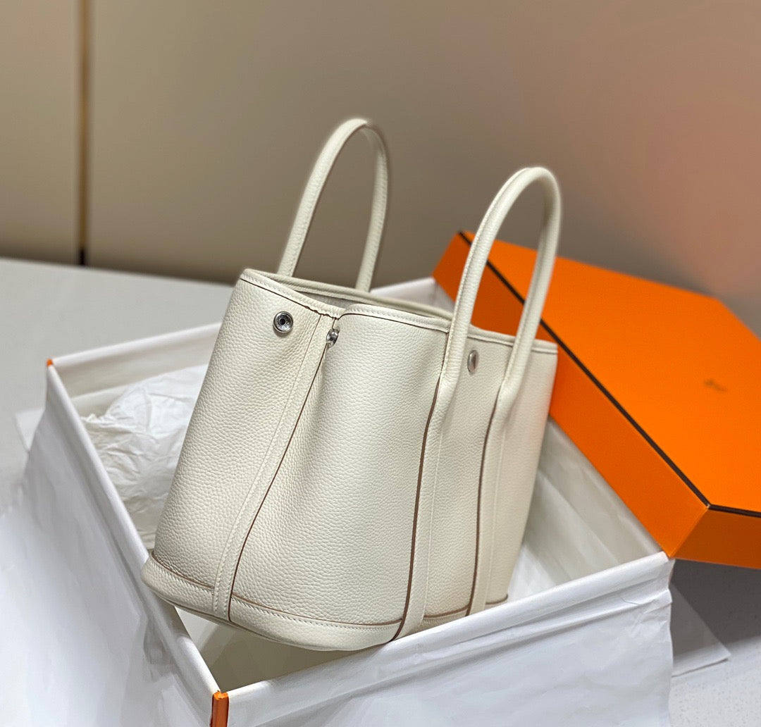 Hermes Garden Party 30 Bag In Craie Taurillon Clemence Leather