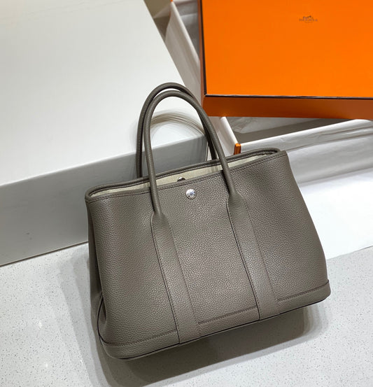 Hermes Garden Party 30 Bag In Etain Taurillon Clemence Leather