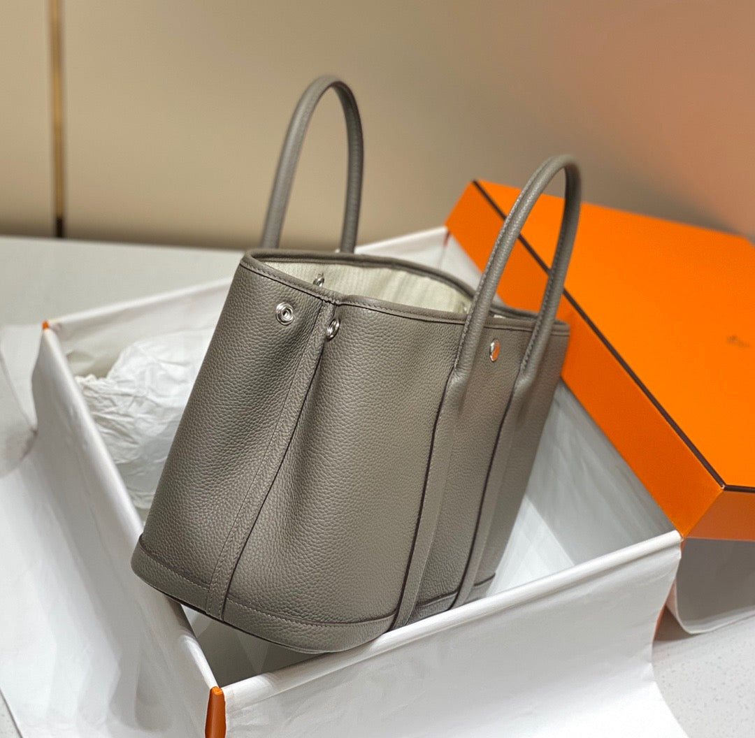 Hermes Garden Party 30 Bag In Etain Taurillon Clemence Leather