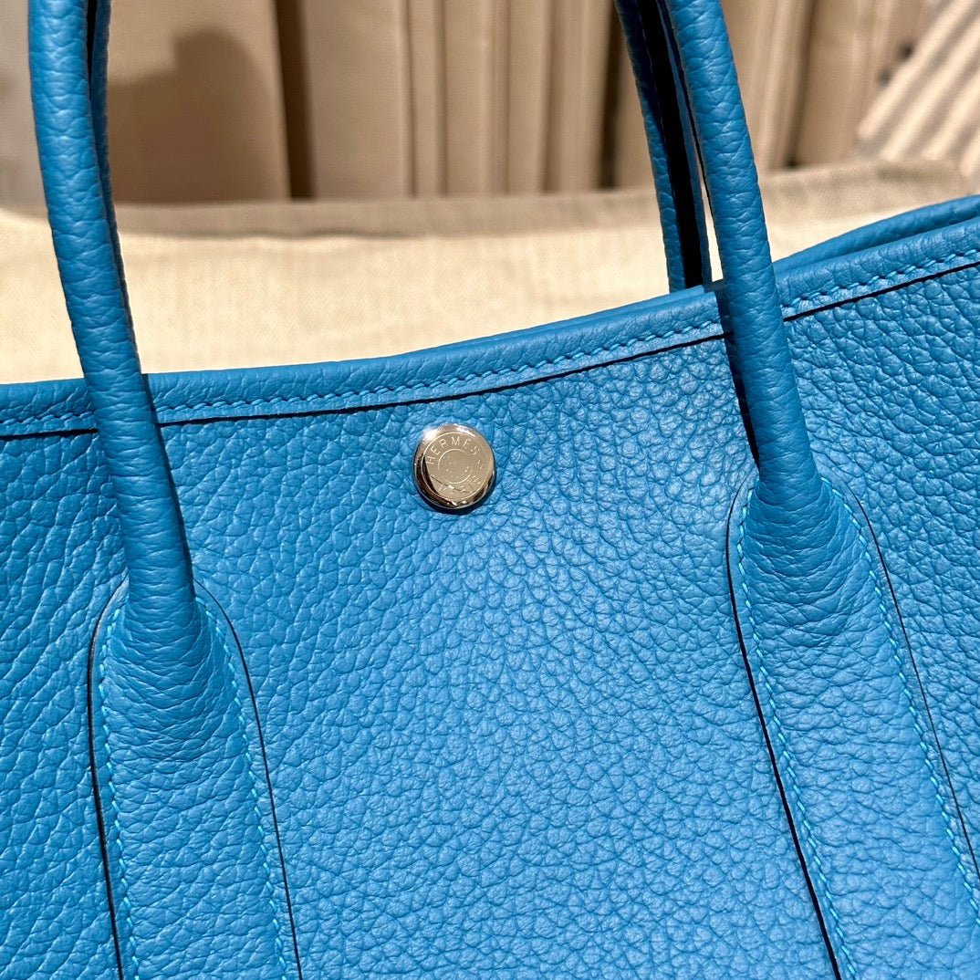 Hermes Garden Party 30 Bag In Florida Blue Taurillon Clemence Leather