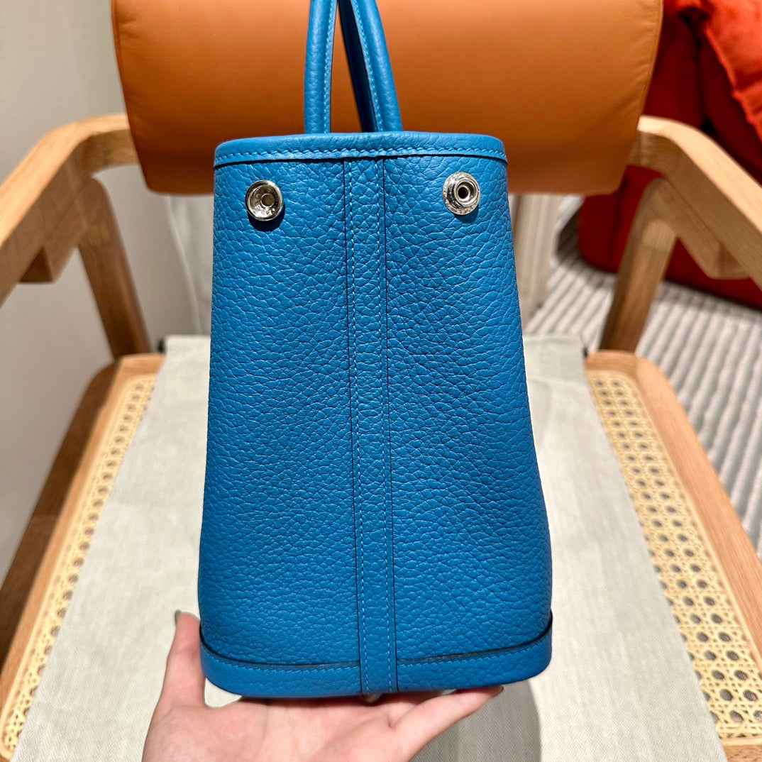 Hermes Garden Party 30 Bag In Florida Blue Taurillon Clemence Leather