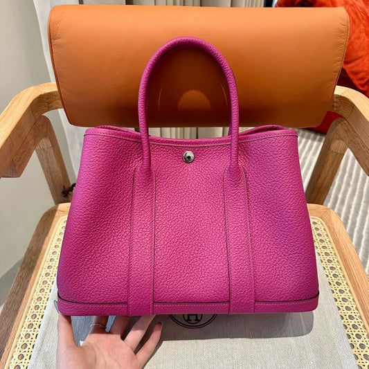 Hermes Garden Party 30 Bag In Rose purple Taurillon Clemence Leather