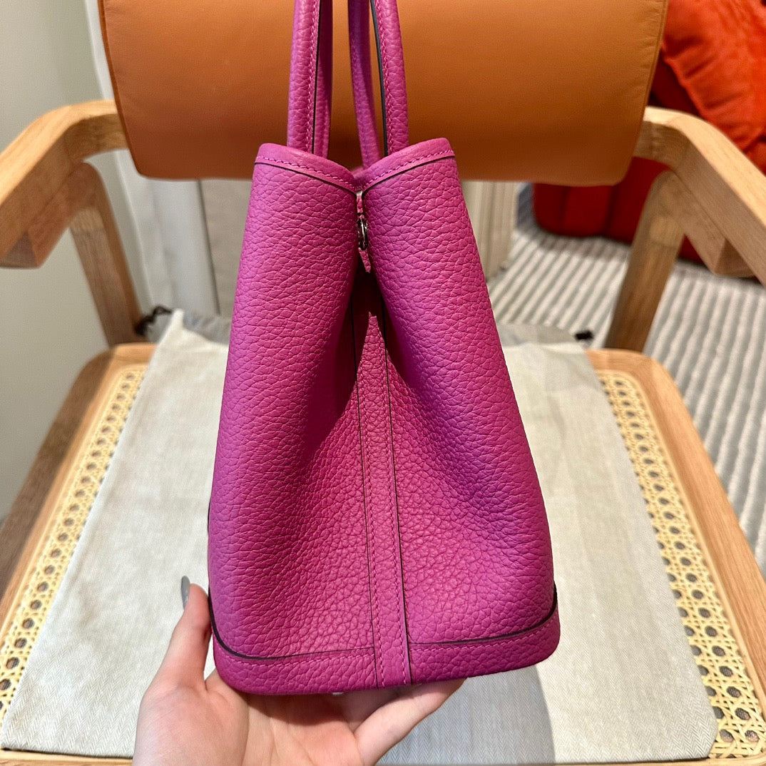 Hermes Garden Party 30 Bag In Rose purple Taurillon Clemence Leather