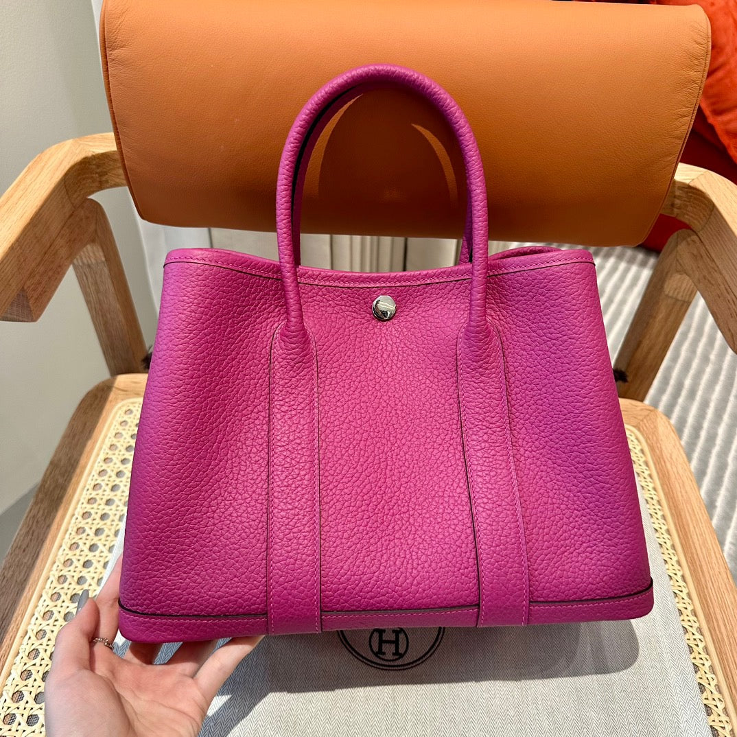 Hermes Garden Party 30 Bag In Rose purple Taurillon Clemence Leather