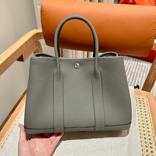 Hermes Garden Party 30 Bag In Gris Agate Taurillon Clemence Leather