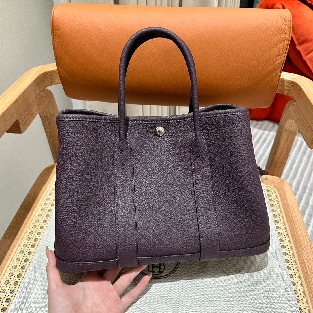 Hermes Garden Party 30 Bag In Raisin Taurillon Clemence Leather