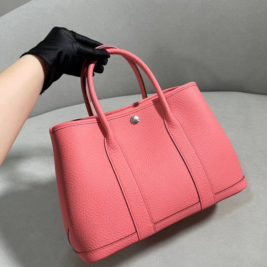 Hermes Garden Party 30 Bag In Rose Lipstick Taurillon Clemence Leather