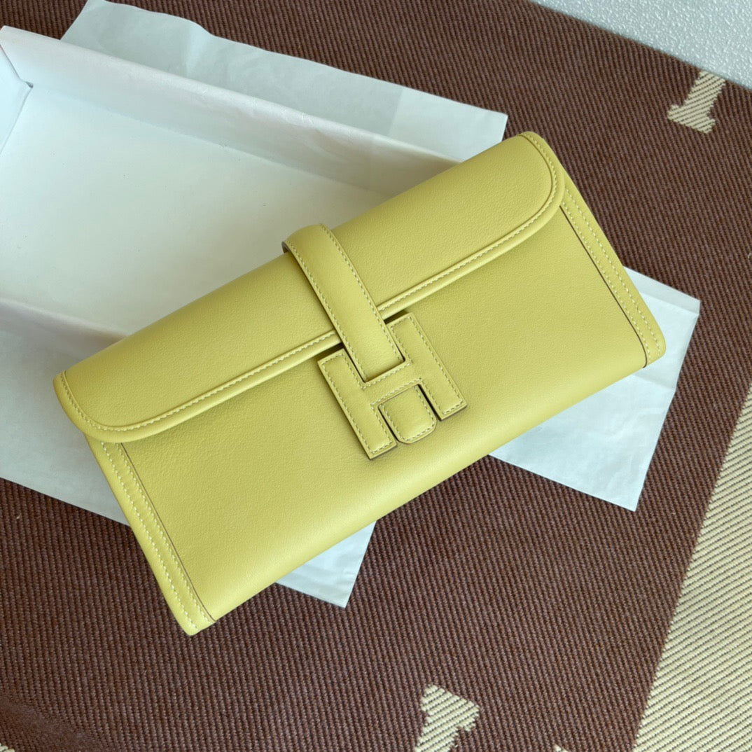 Hermes Jige Elan 29 Clutch Bag In Jaune Poussin Swift Leather