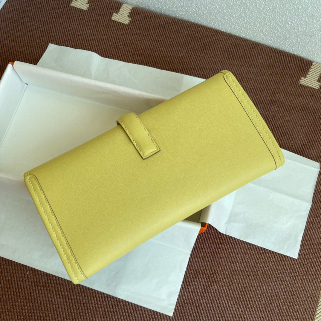 Hermes Jige Elan 29 Clutch Bag In Jaune Poussin Swift Leather