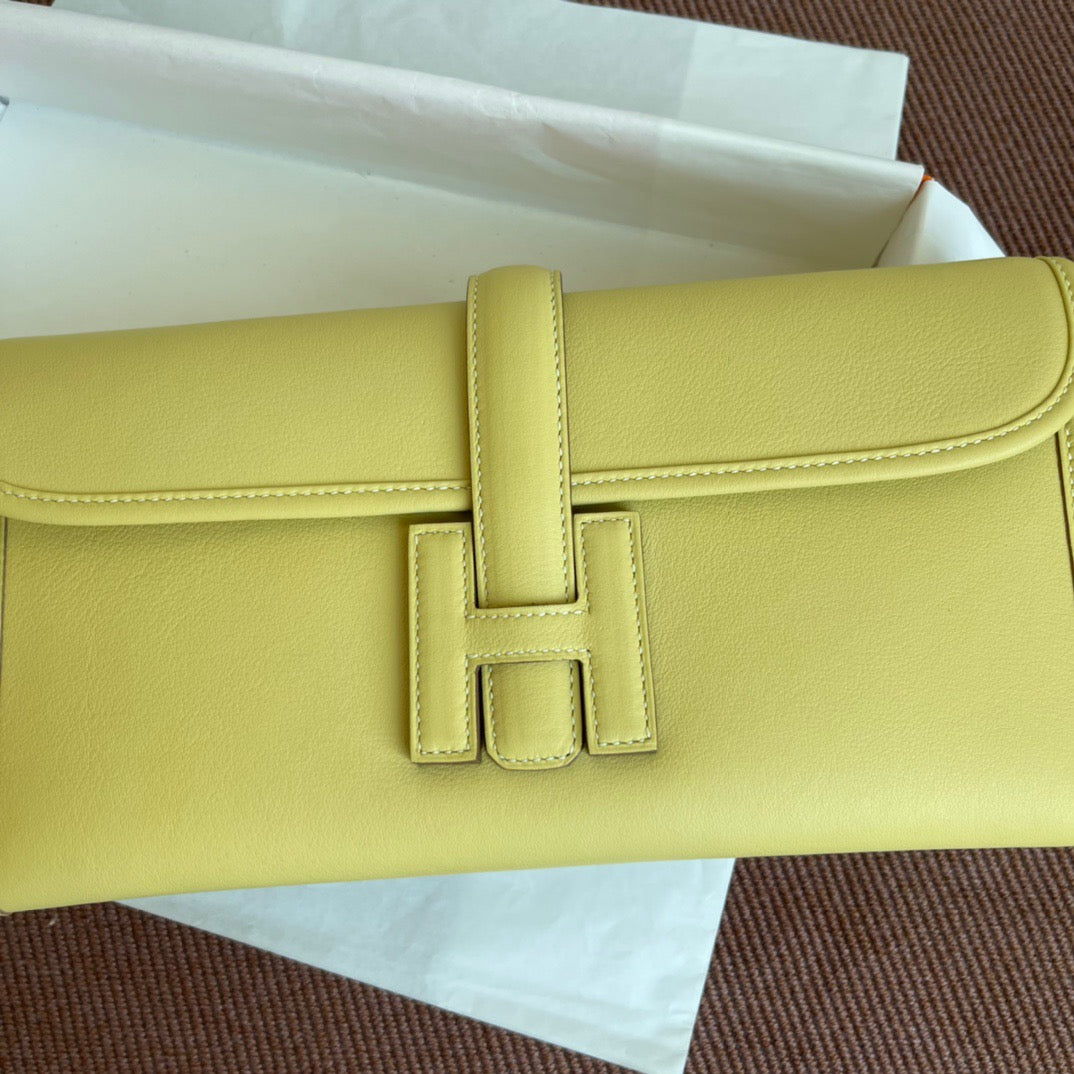 Hermes Jige Elan 29 Clutch Bag In Jaune Poussin Swift Leather