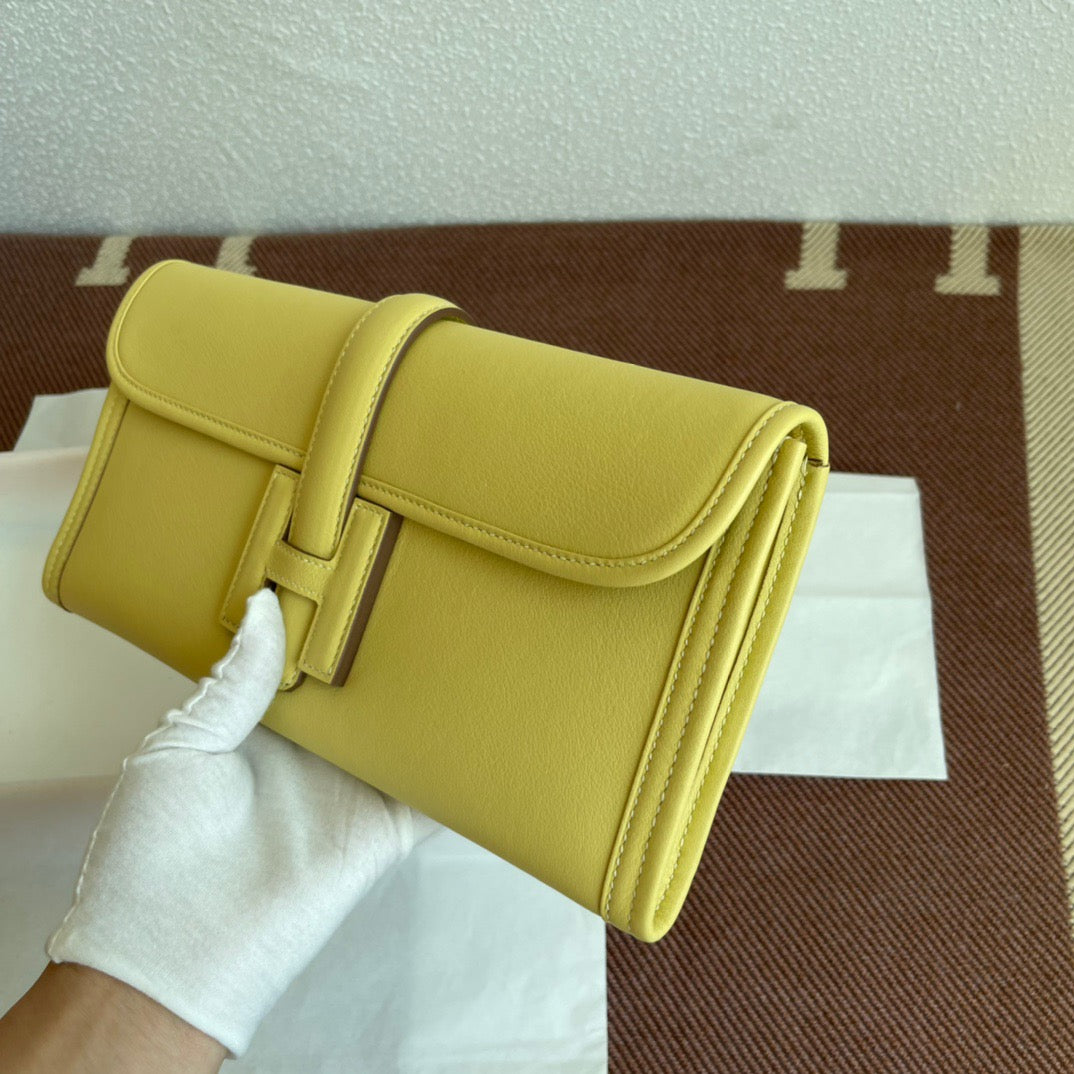 Hermes Jige Elan 29 Clutch Bag In Jaune Poussin Swift Leather