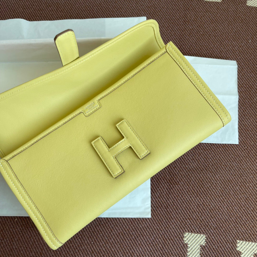 Hermes Jige Elan 29 Clutch Bag In Jaune Poussin Swift Leather